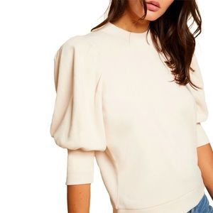 Nation LTD Mandi puff sleeve nude cream sweatshirt Small